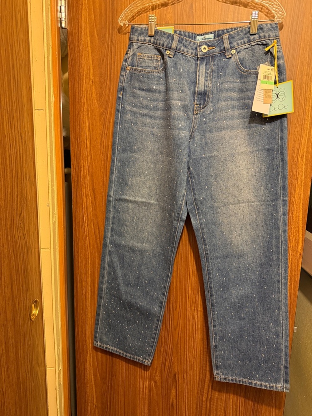 CeCe Men's Medium Blue Straight-Leg Jeans with Speckle Detail
